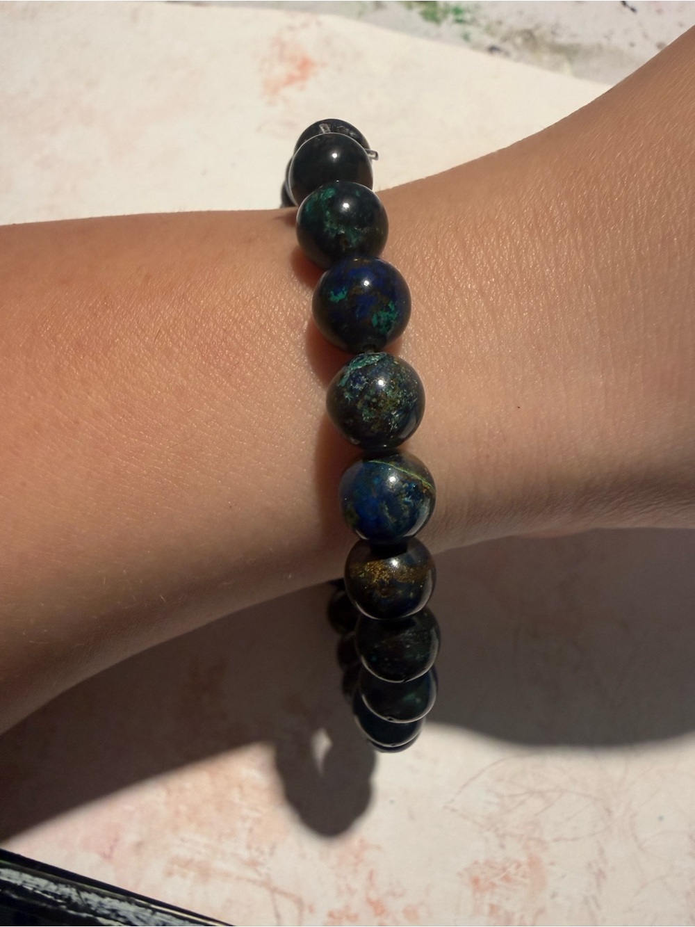Chrysocolla and Azurite Beaded Stretch Bracelet in Blue-Green
